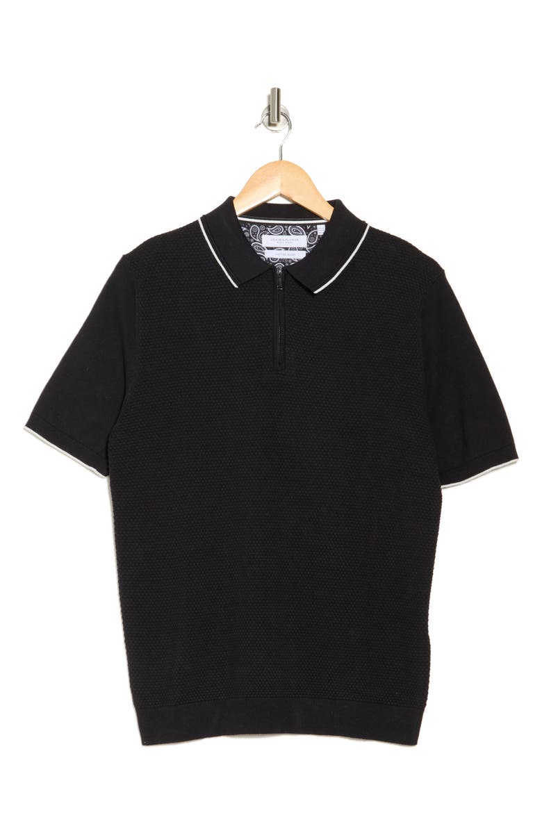 DENIM AND FLOWER Textured Cotton Blend Zip Polo, Alternate, color, 