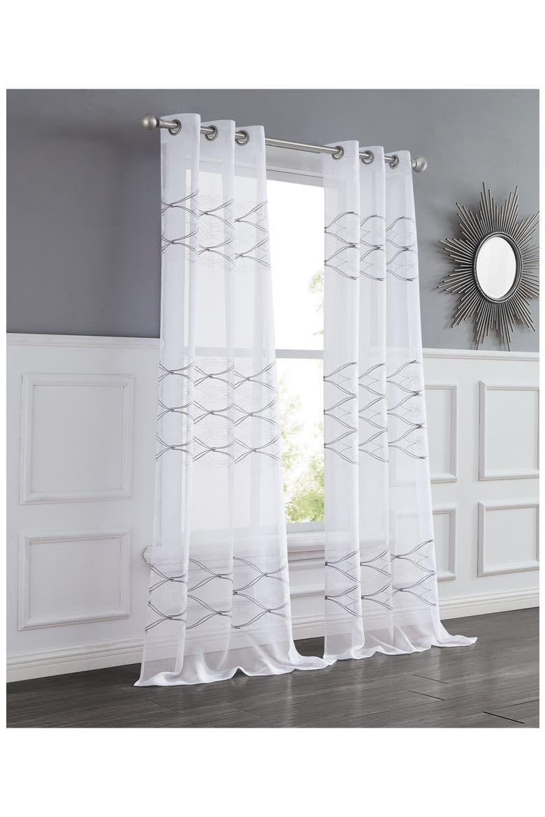 Set of 2 Print Sheer Curtain Panels, Main, color, WHITE SILVER