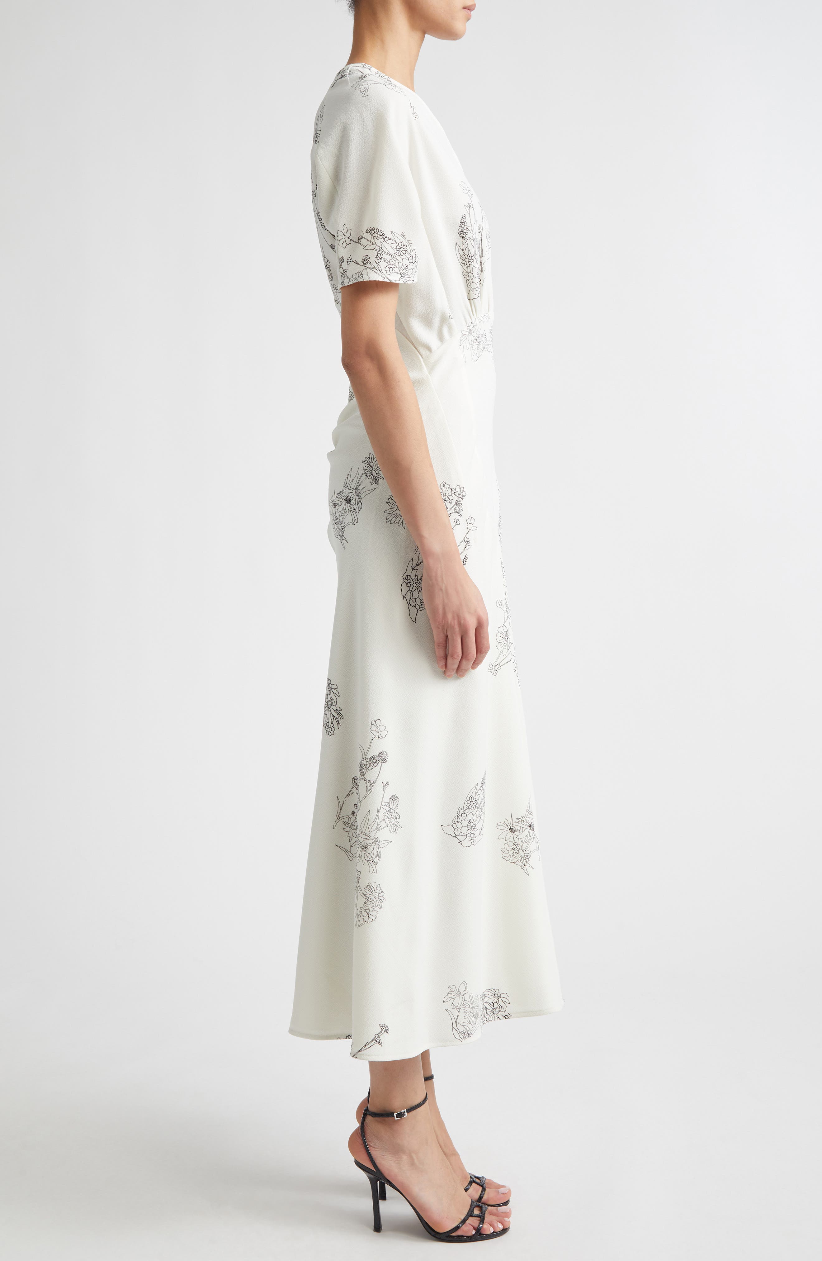 Victoria Beckham Gathered Detail Floral Stretch Cady Midi Dress (Women ...