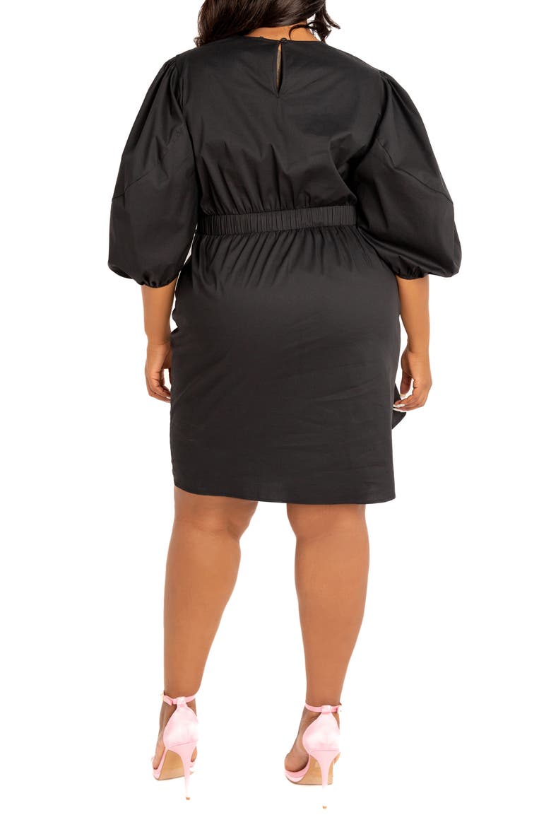 Puff Sleeve Ruffle Dress, Alternate, color, BLACK
