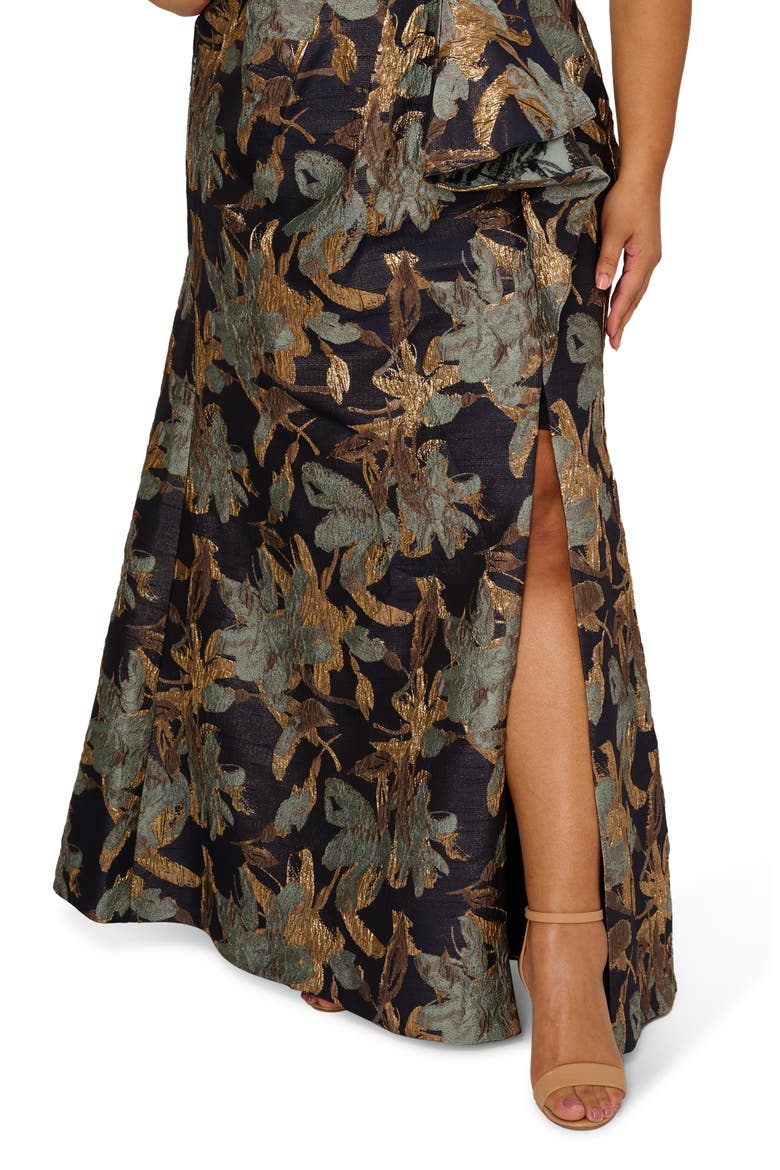 Metallic Floral Jacquard Mermaid Gown, Alternate, color, BLUE/ GOLD