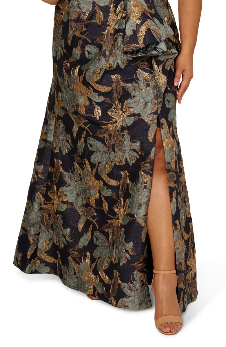 Adrianna Papell Metallic Floral Jacquard Mermaid Gown, Alternate, color, Blue/ Gold