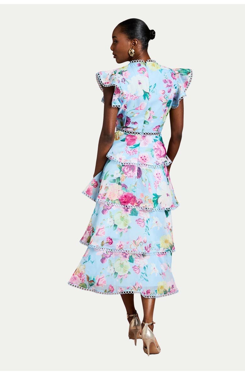 Coast Lace Trim Tiered Organza Midi Dress, Alternate, color, Pale Blue