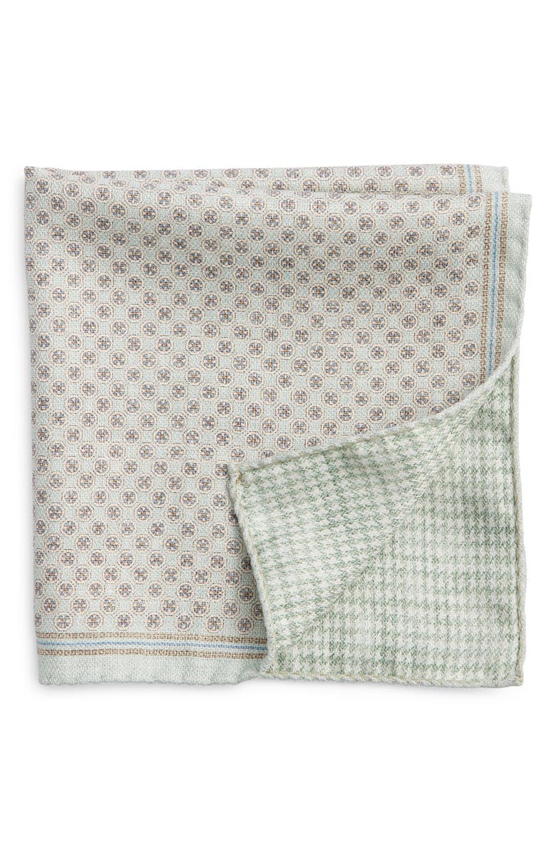 Jack Victor Claude Reversible Silk Pocket Square, Main, color, Green