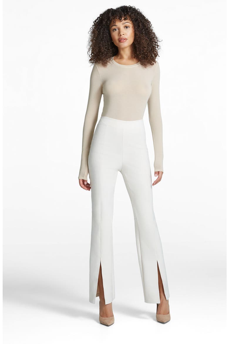 Front Slit Faux Suede Leggings, Alternate, color, BONE