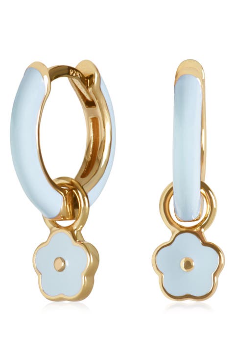 Flower Charm Enamel Huggie Hoop Earrings