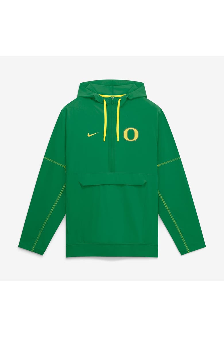 Men's Nike Green Oregon Ducks 2026 Sideline Anorak Half-Zip Hooded Jacket, Main, color, Green