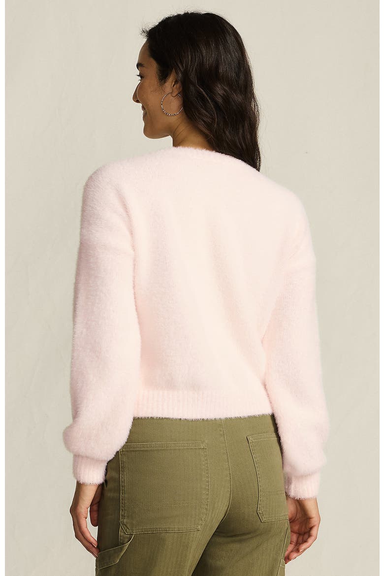 Fuzzy Eyelash Cable Cardigan Sweater, Alternate, color, Blush