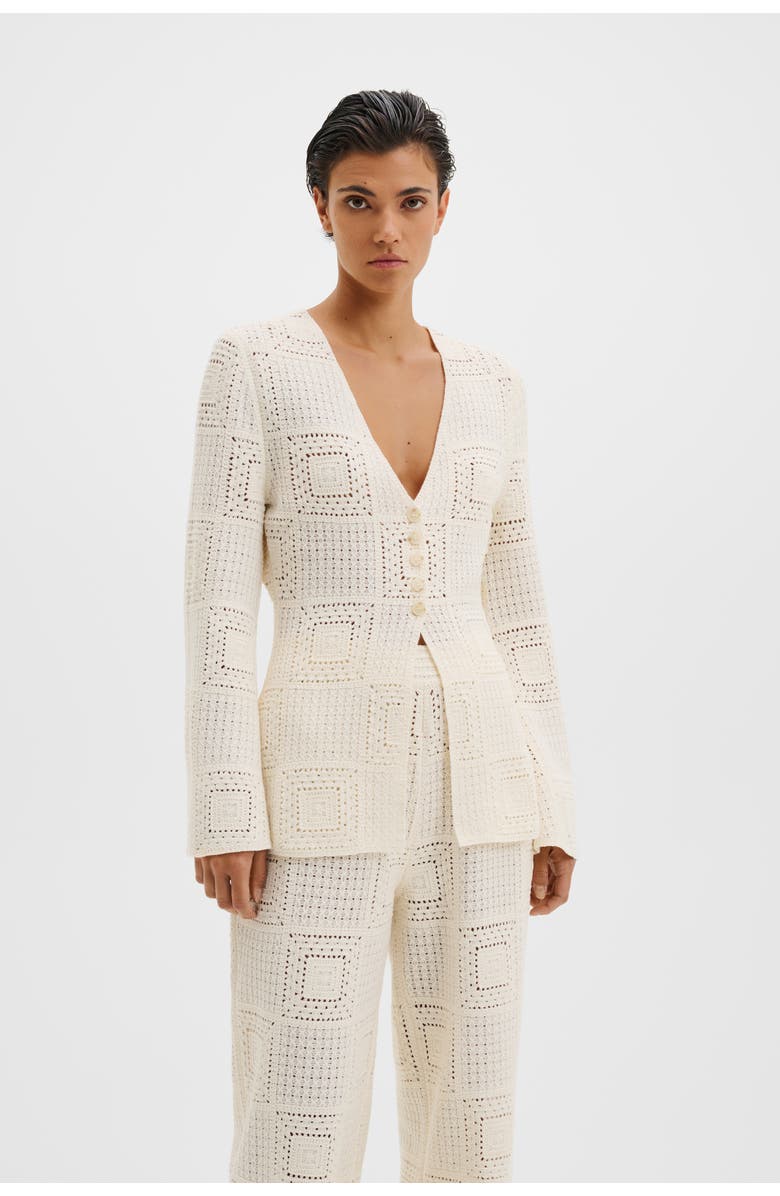 Malina Mirella Fitted Crochet Cardigan, Main, color, Vanilla