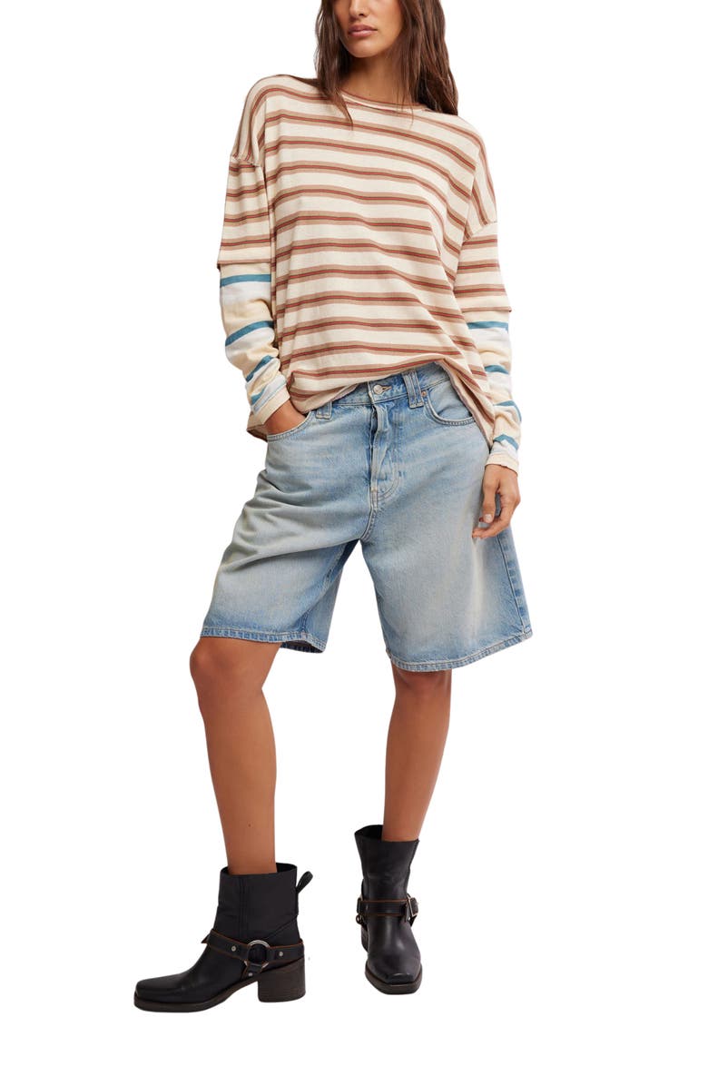 Free People Nina Stripe Layered Long Sleeve Cotton T-Shirt, Alternate, color, Neutral Combo