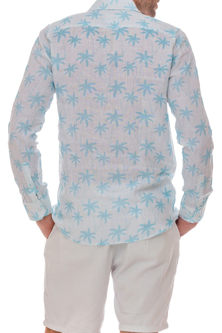 Cross Palm Linen Button-Up Shirt, Alternate, color, WHITE BLUE