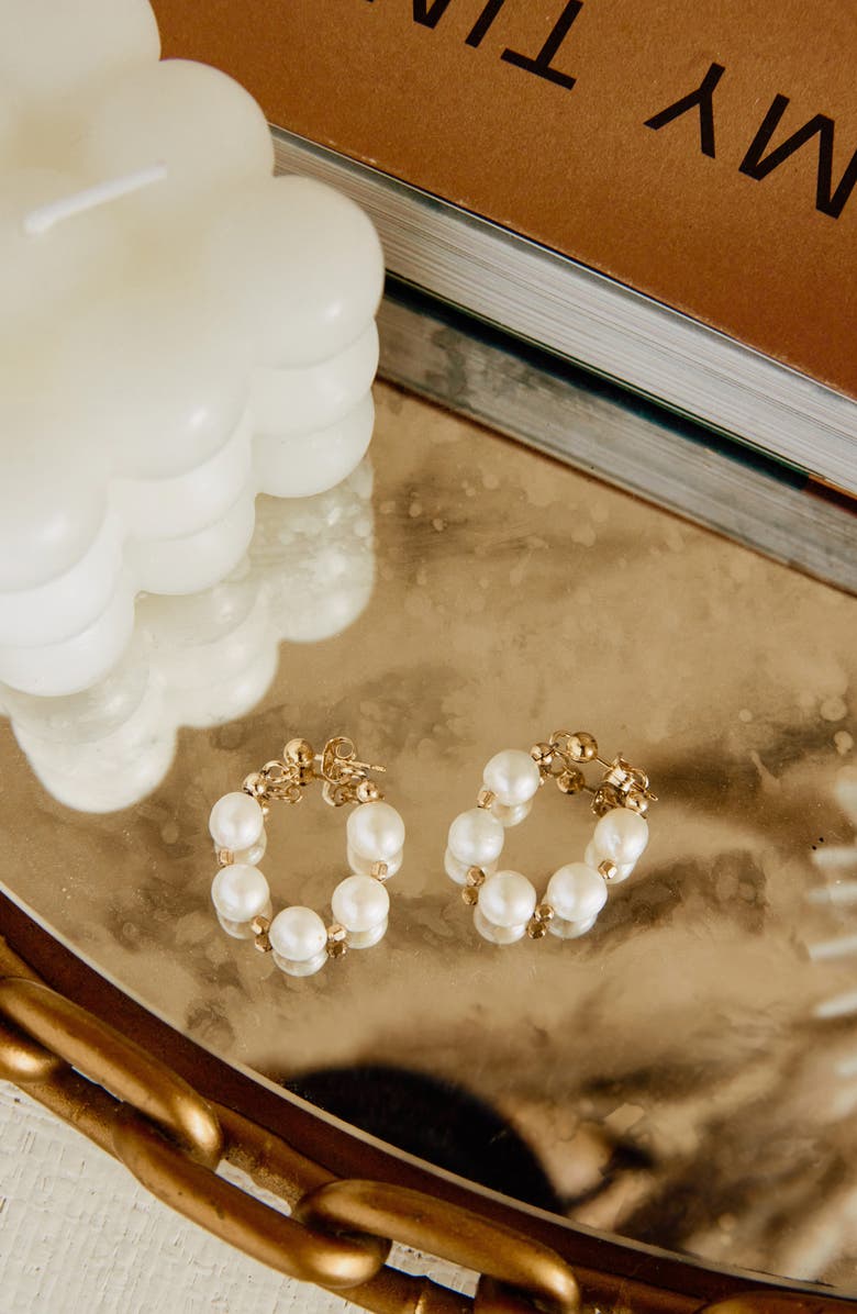 Set & Stones Mara Freshwater Pearl Hoop Earrings, Alternate, color, Gold