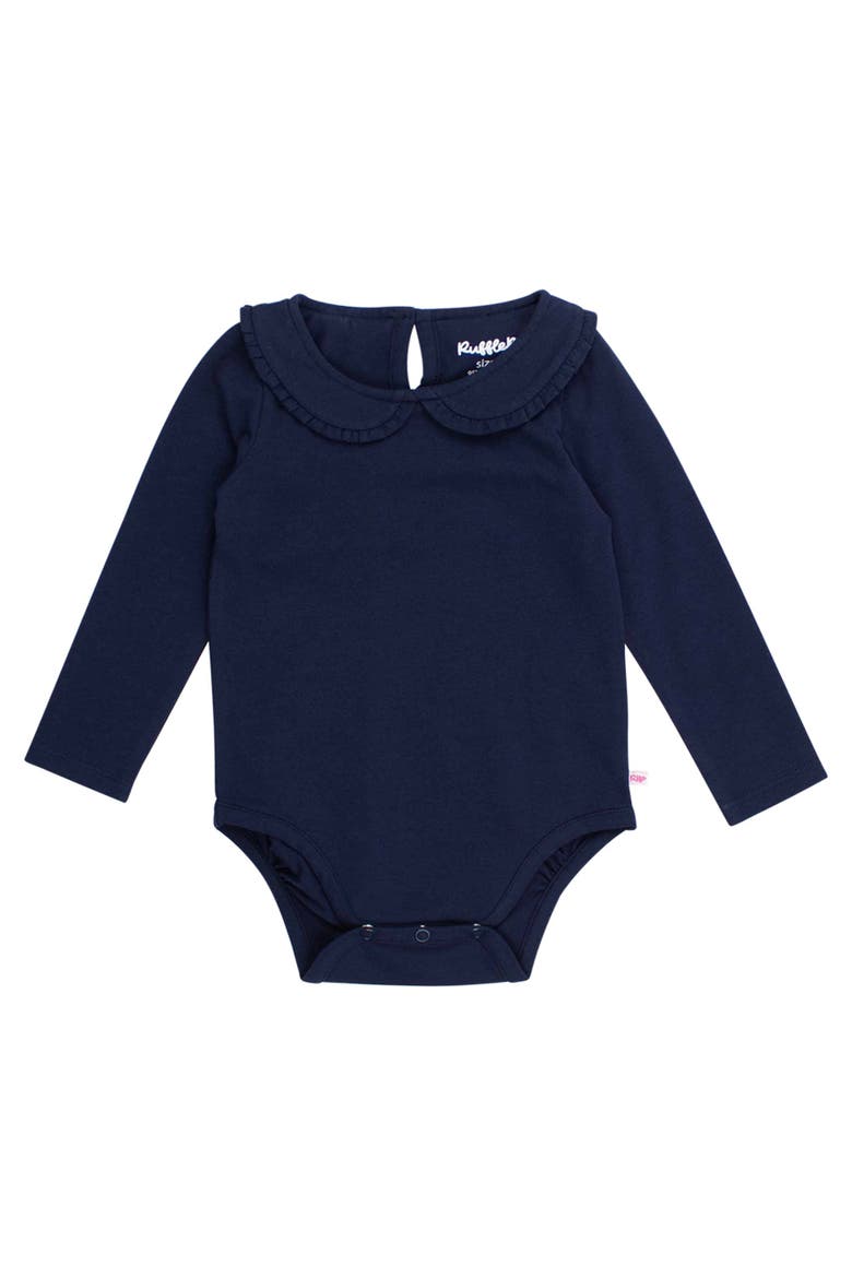 Baby Girls Knit Long Sleeve Ruffle Peter Pan Bodysuit, Main, color, Dark Navy