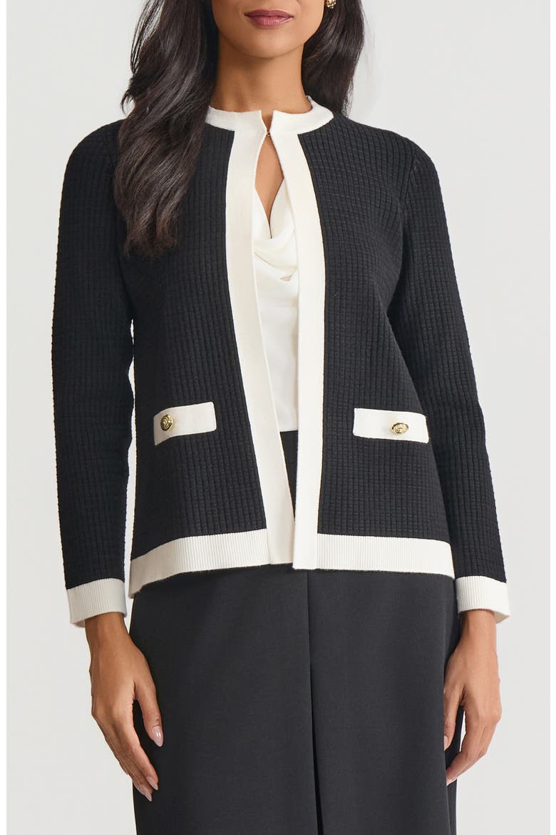 Kissing Front Rib Cardigan, Main, color, BLACK/VANILLA ICE