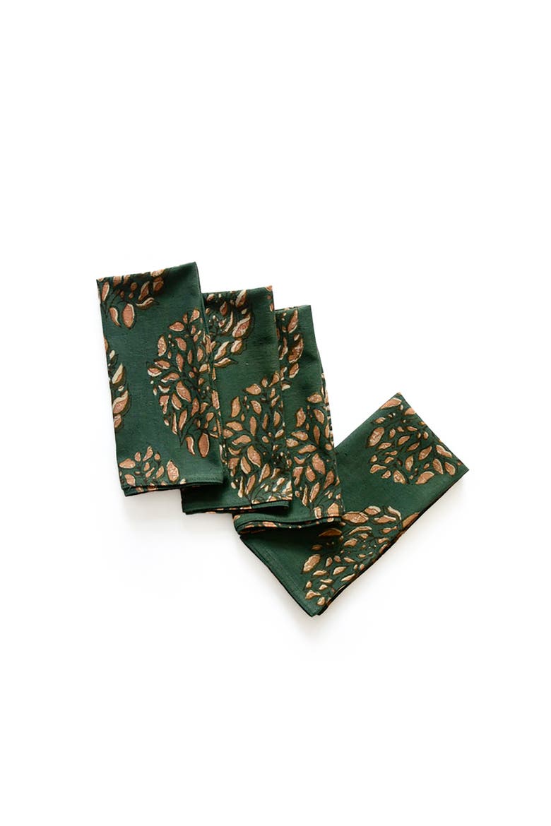 Green Block Print Napkins - Organic Cotton Set of 4 | Leah, Alternate, color, Green