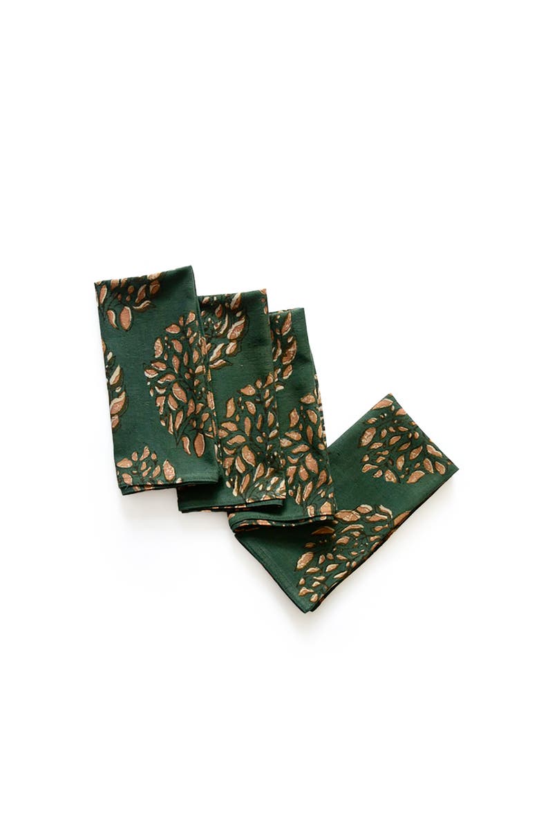 Ichcha Green Block Print Napkins - Organic Cotton Set of 4 | Leah, Alternate, color, Green