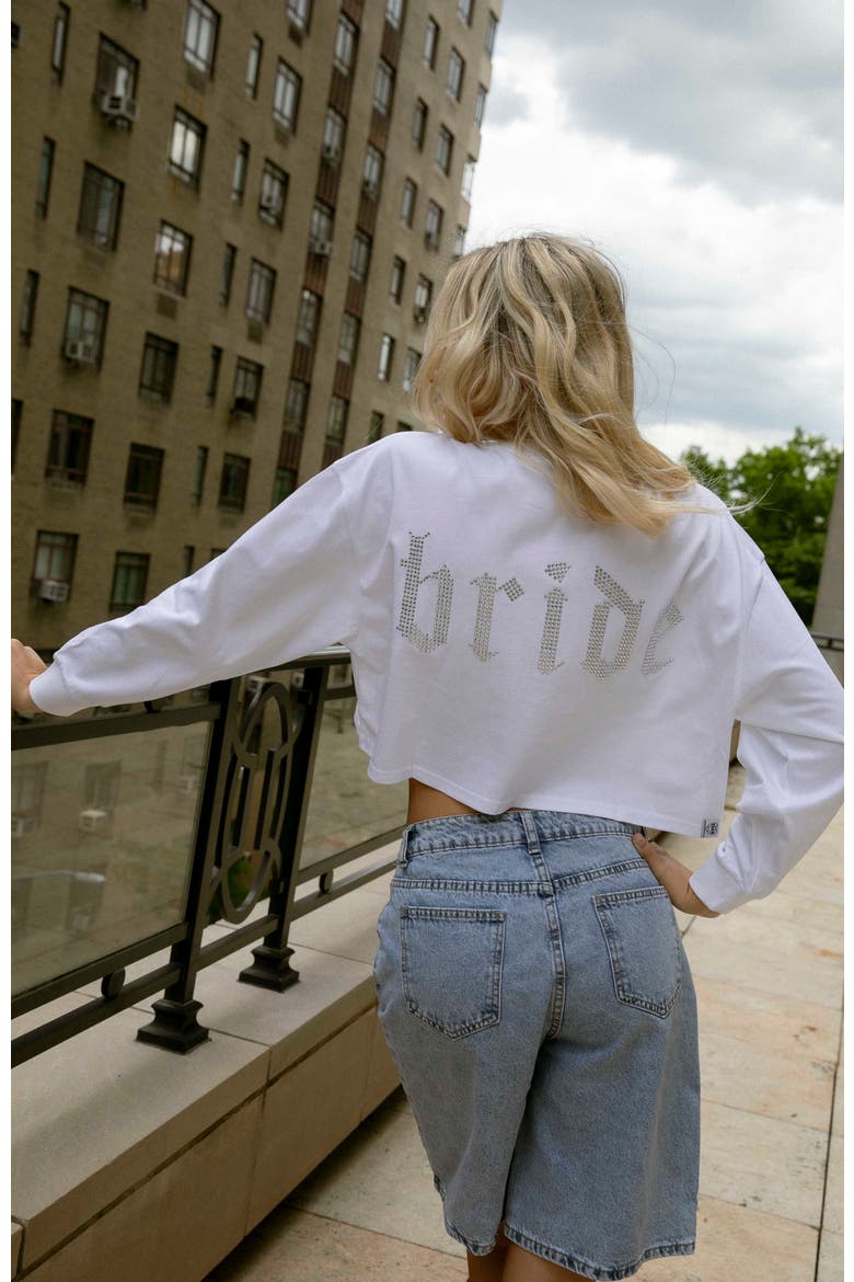 Bride Rhinestone L/S Crew, Alternate, color, White