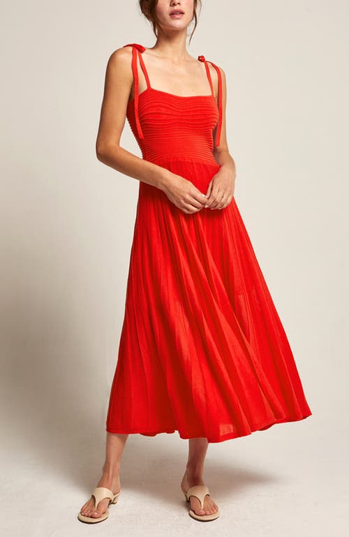 Crescent Mixed Media Knit Midi Dress In Red