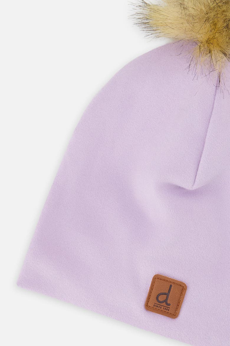 Jersey Faux Fur Pompom Patch Hat, Alternate, color, Lavender