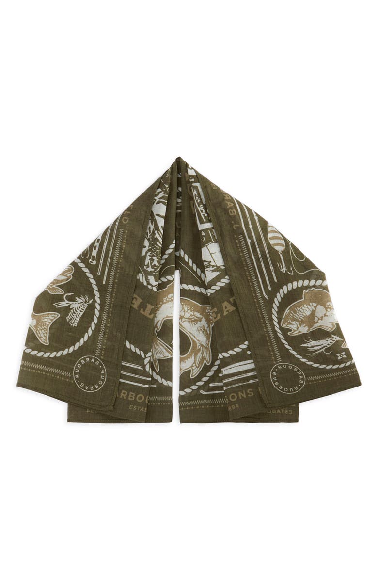 Barbour Heritage Print Cotton Bandana Scarf, Alternate, color, Mid Olive