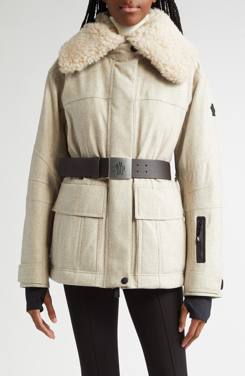 Moncler Grenoble Valloire Genuine Shearling Collar Down Jacket, Main, color, 