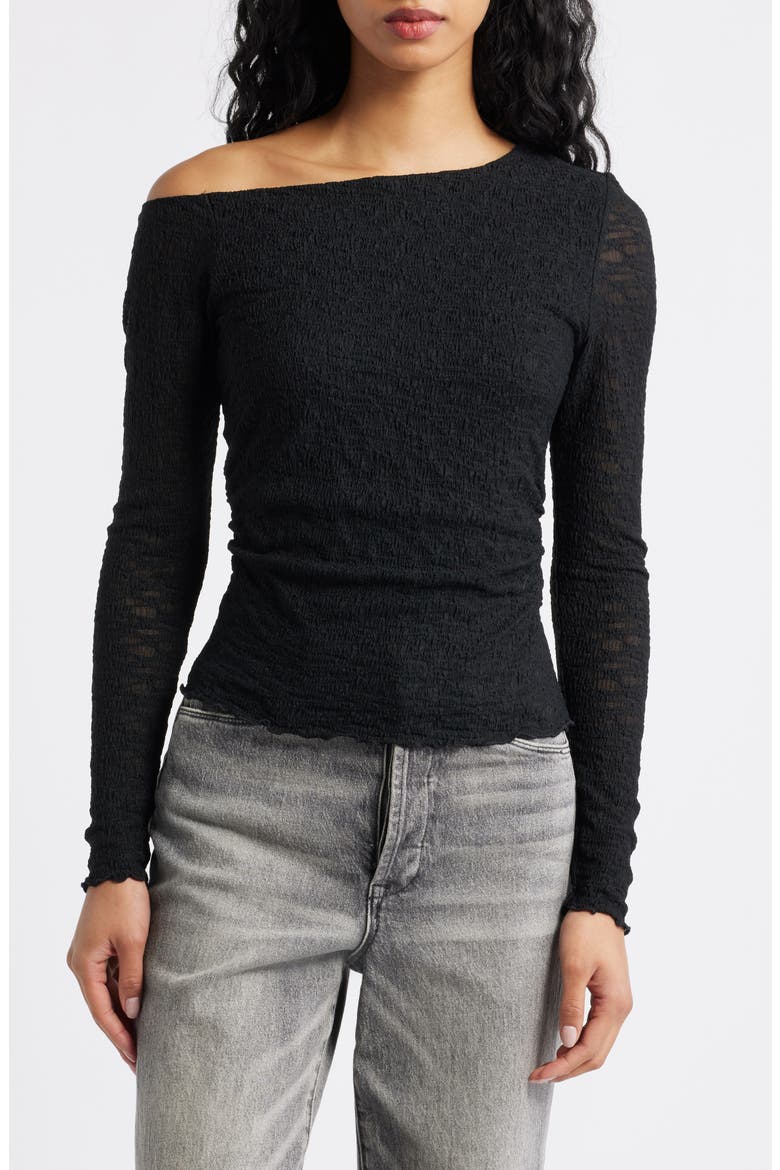 One-Shoulder Lace Top, Main, color, BLACK