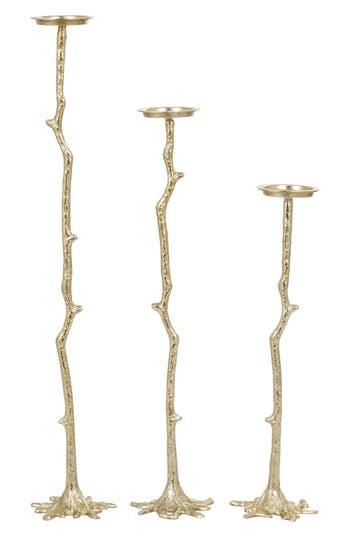 Vivian Lune Home Set Of 3 Glam Aluminum Metal Candleholders In Gold