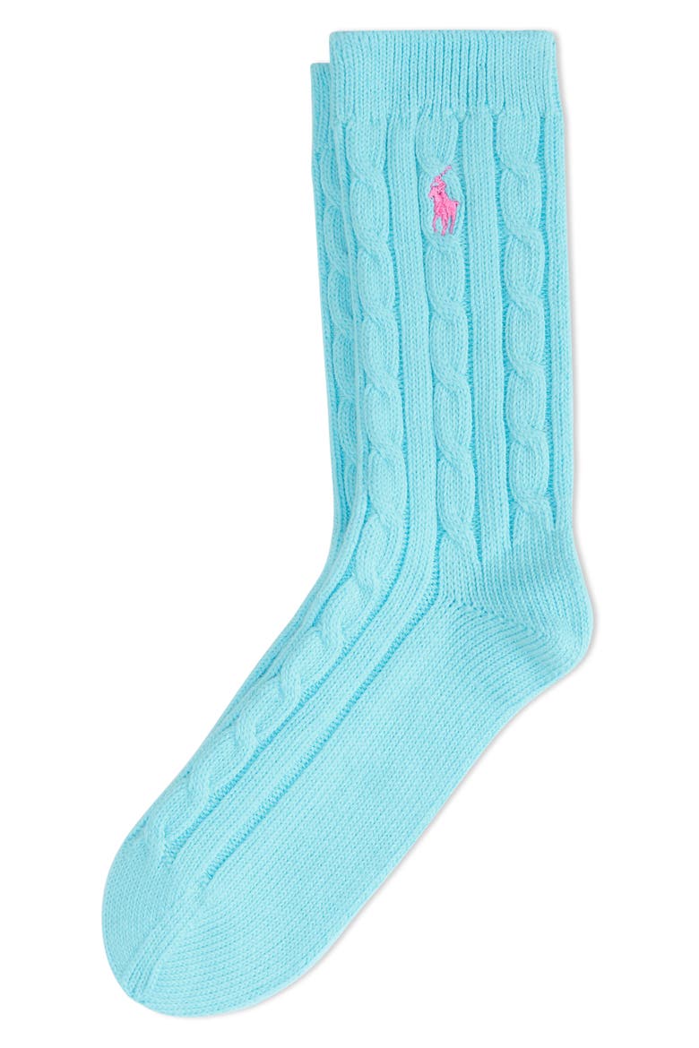 Seasonless Cable Crew Socks, Main, color, TURQUOISE