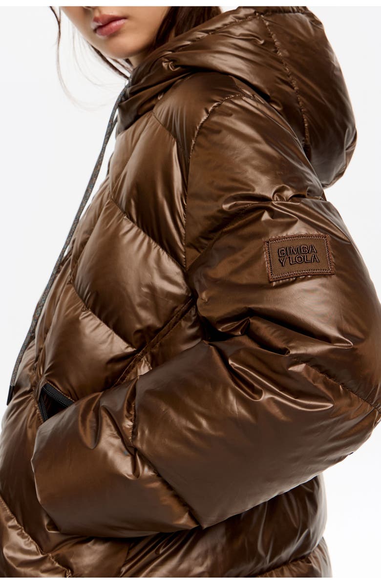 Bimba y Lola Fur Straight Cut Hooded Puffer, Alternate, color, Dark Olive