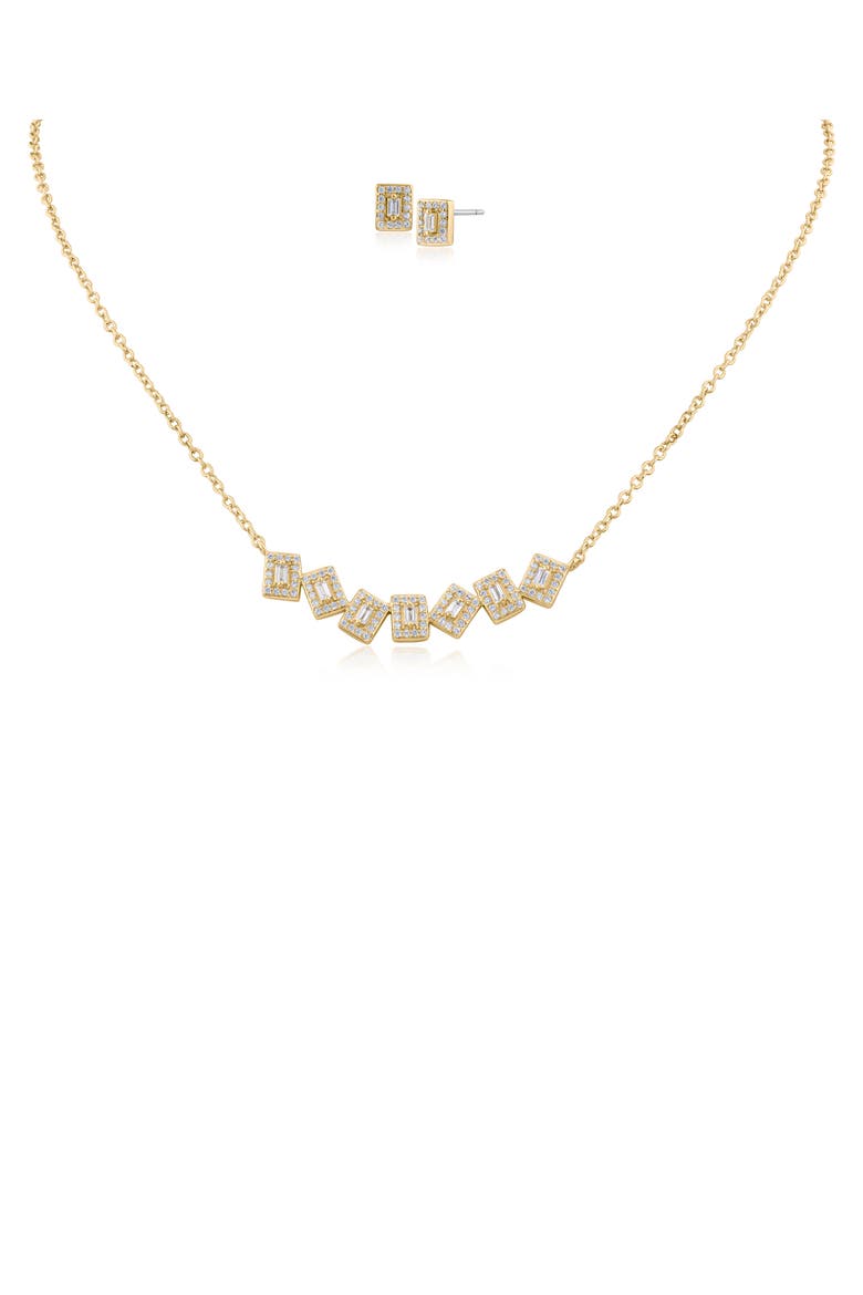 Pavé Cubic Zirconia Scatter Bar Pendant Necklace & Stud Earrings Set, Alternate, color, CLEAR/ GOLD