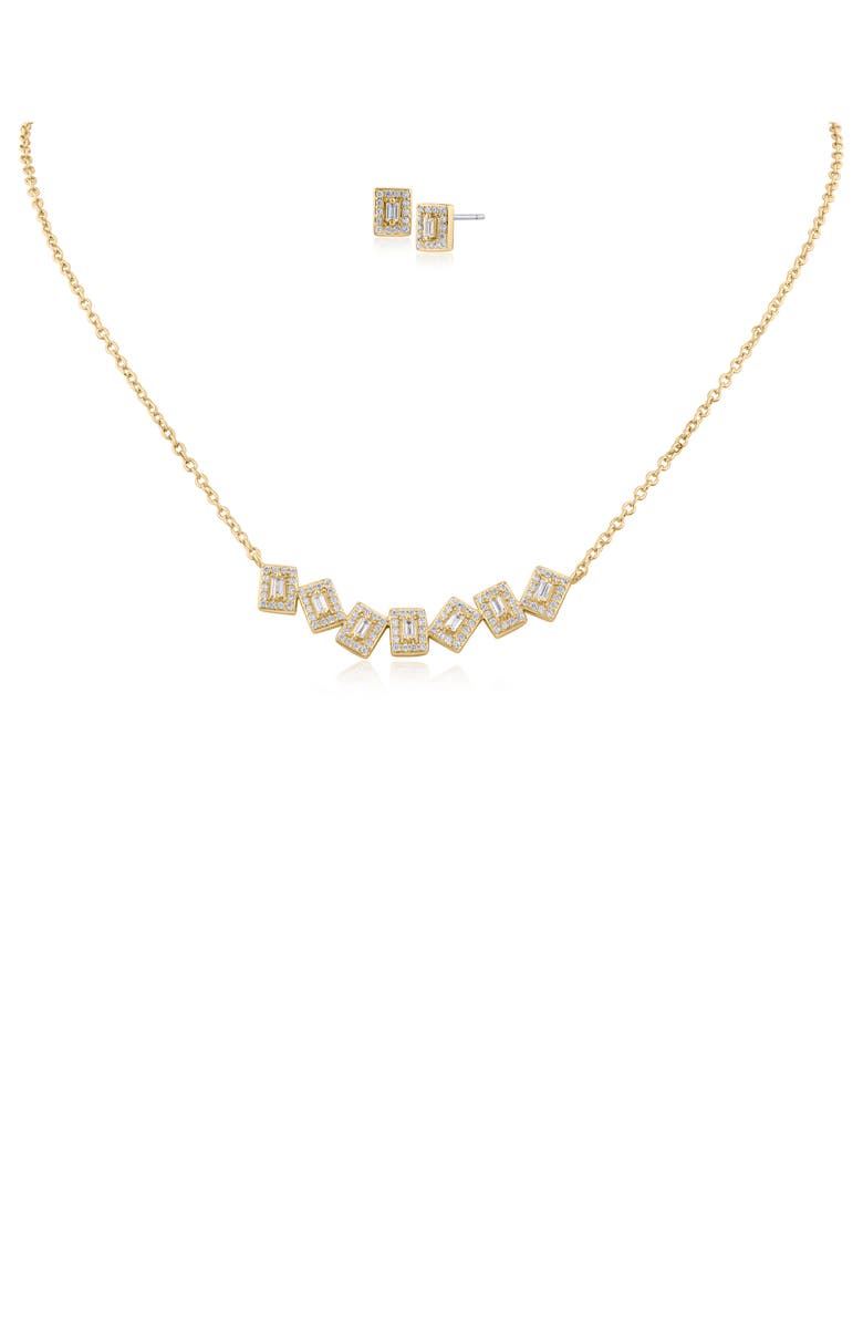 CZ by Kenneth Jay Lane Pavé Cubic Zirconia Scatter Bar Pendant Necklace & Stud Earrings Set, Alternate, color, Clear/ Gold