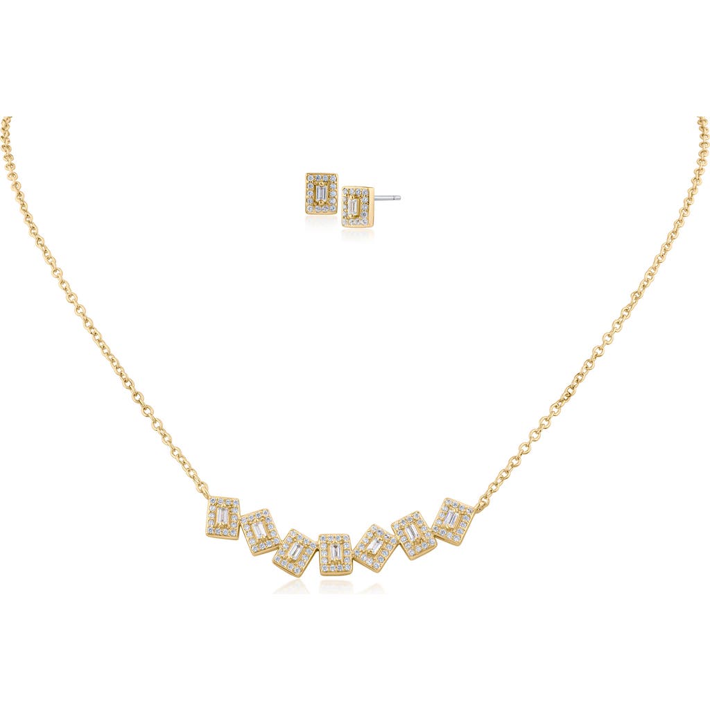 Cz By Kenneth Jay Lane Pavé Cubic Zirconia Scatter Bar Pendant Necklace & Stud Earrings Set In Gold
