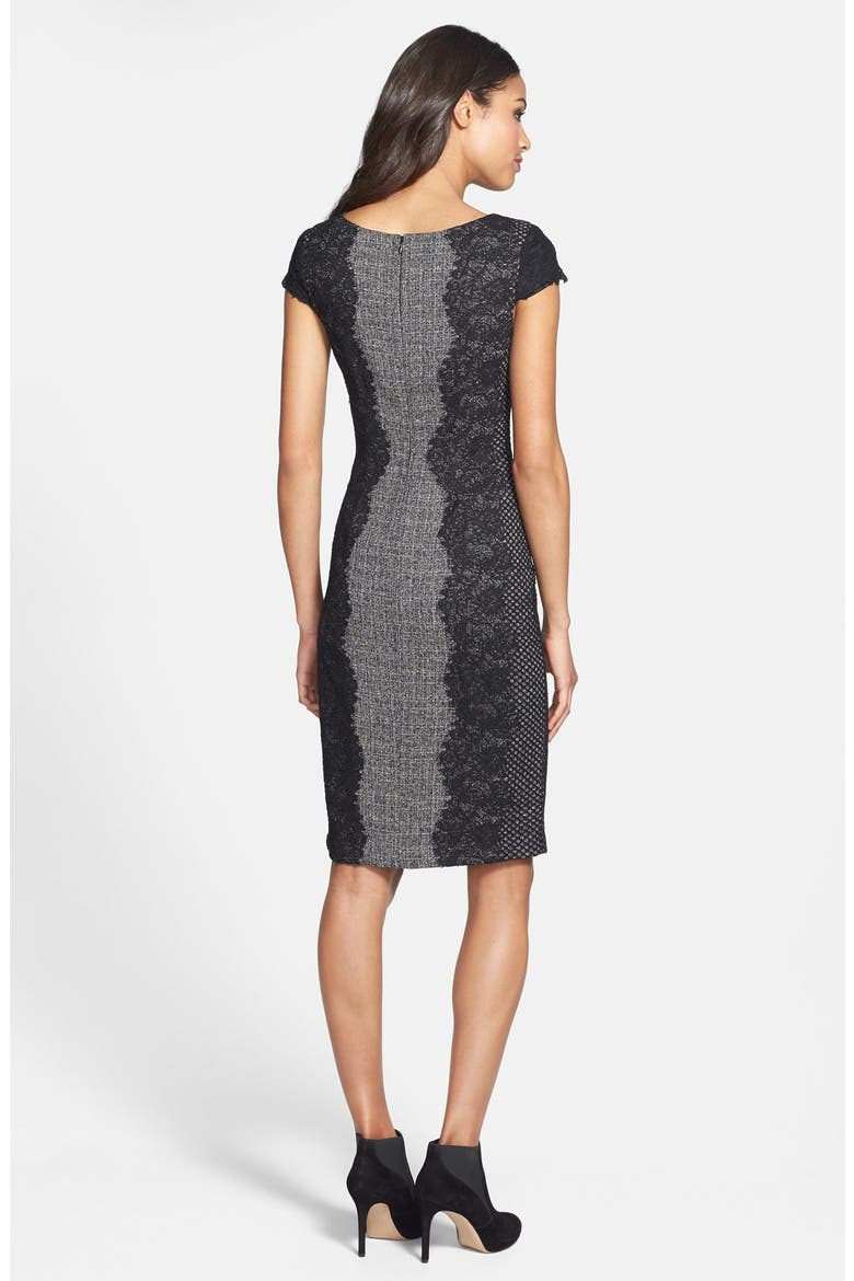 Lace Trim Tweed Sheath Dress, Alternate, color, BLACK/ GREY