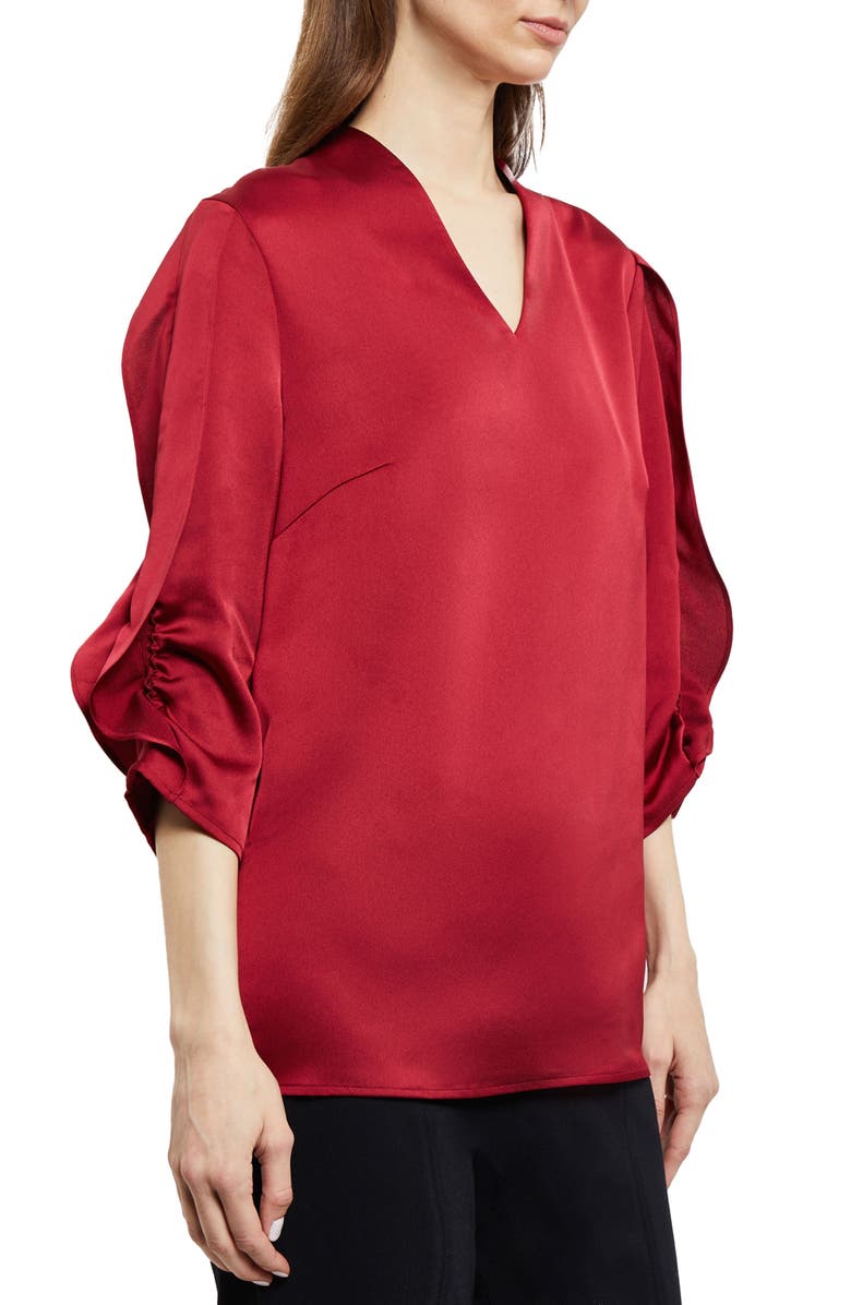 Misook Ruched Sleeve Crepe Top, Alternate, color, Scarlet Red