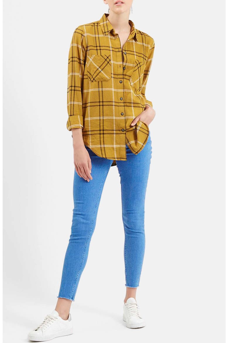 'Billie' Check Button Front Boyfriend Shirt, Alternate, color, MUSTARD