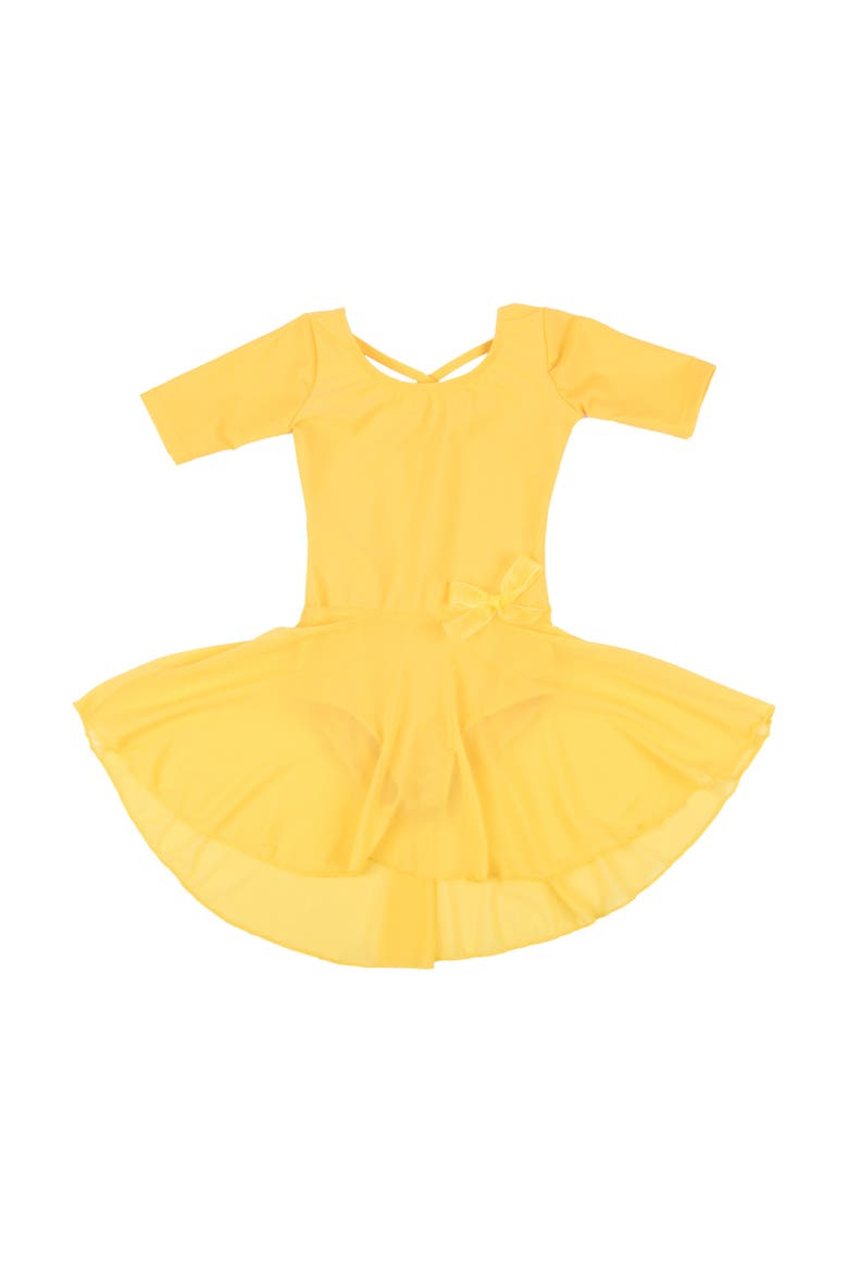 Girls Short Sleeve Skirted Leotard, Main, color, YELLOW