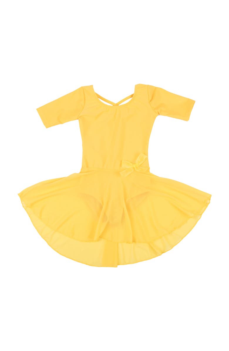 Leveret Girls Short Sleeve Skirted Leotard, Main, color, Yellow