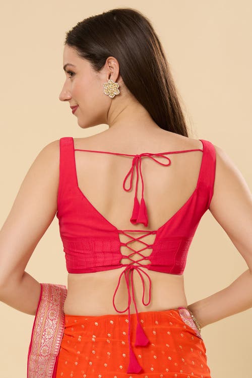 One Minute Saree® Celia Georgette Printed Criss-cross Adjustable Tie-back Blouse In Red