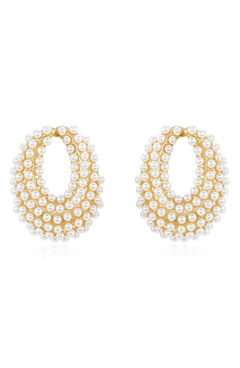 Ettika Imitation Pearl Earrings, Main, color, Gold