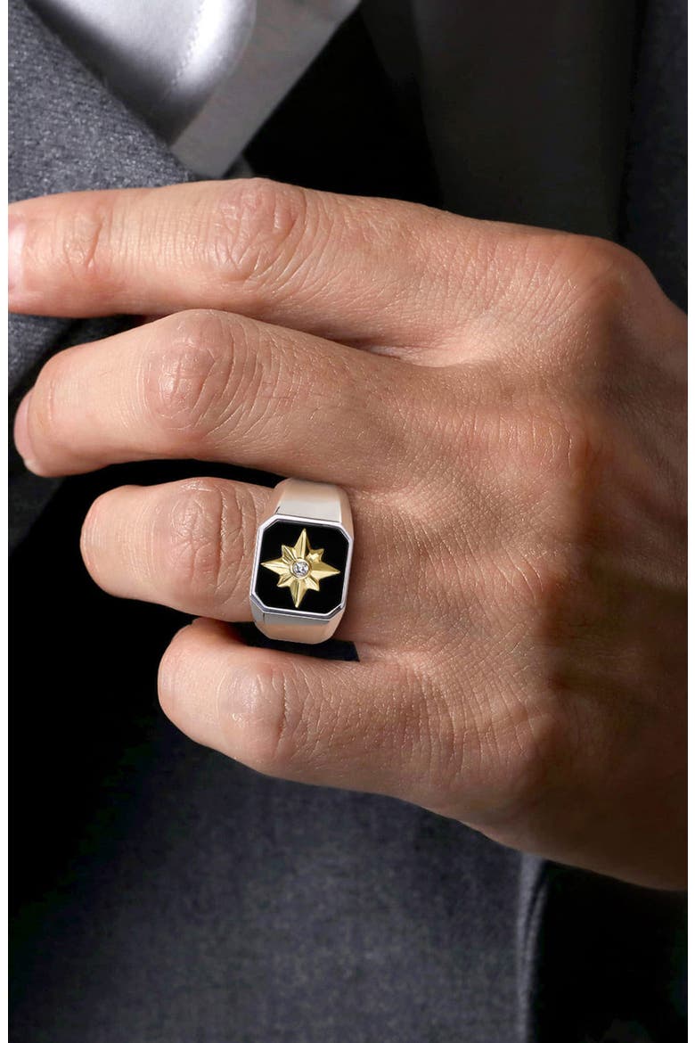 Men's Polaris Sterling Silver & 14k Gold Diamond & Onyx Signet Ring, Alternate, color, STERLING SILVER/ 14K YELL GOLD