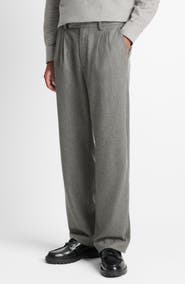 Vince Double Pleated Heathered Grey Wool Blend Flannel Suit Pants