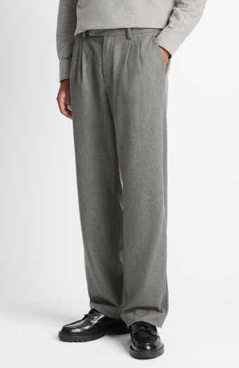 Vince Double Pleated Heathered Grey Wool Blend Flannel Suit Pants