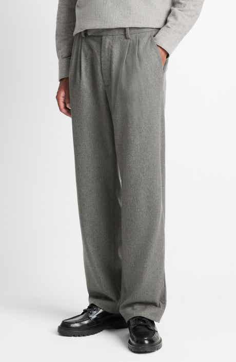 Vince Double Pleated Heathered Grey Wool Blend Flannel Suit Pants
