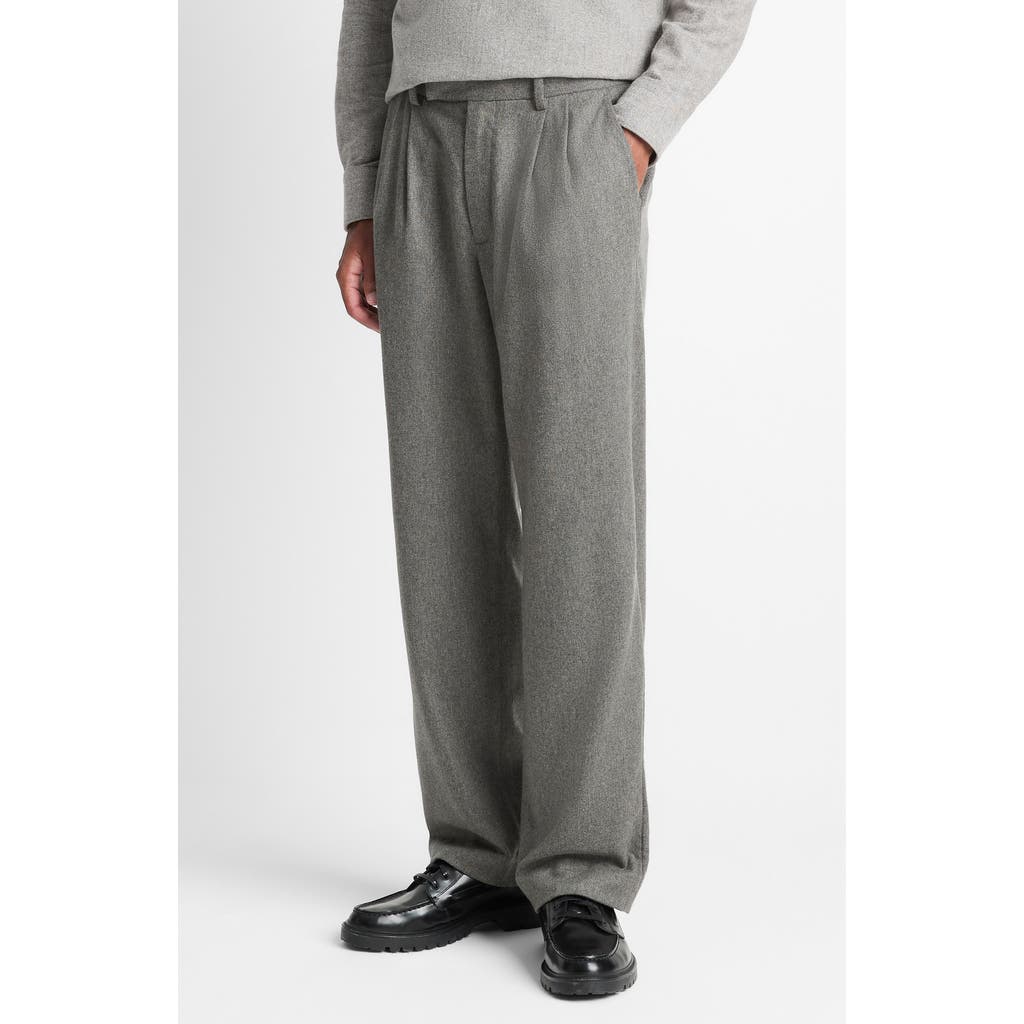 Vince Double Pleated Heathered Grey Wool Blend Flannel Suit Pants In Gray