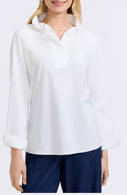 Foxcroft Tammy Ruffle Collar Cotton Blend Top