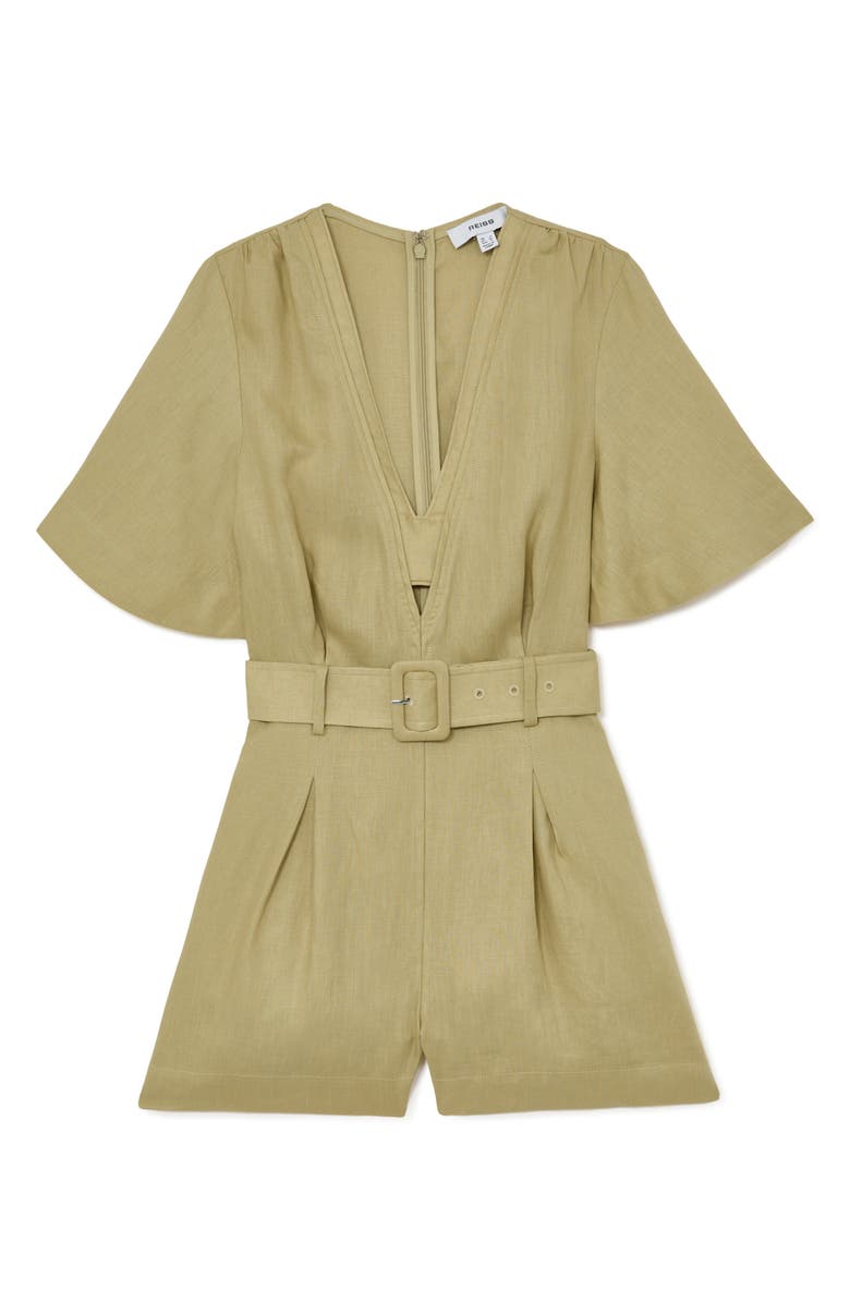 Reiss Sansi Linen Romper, Alternate, color, Green