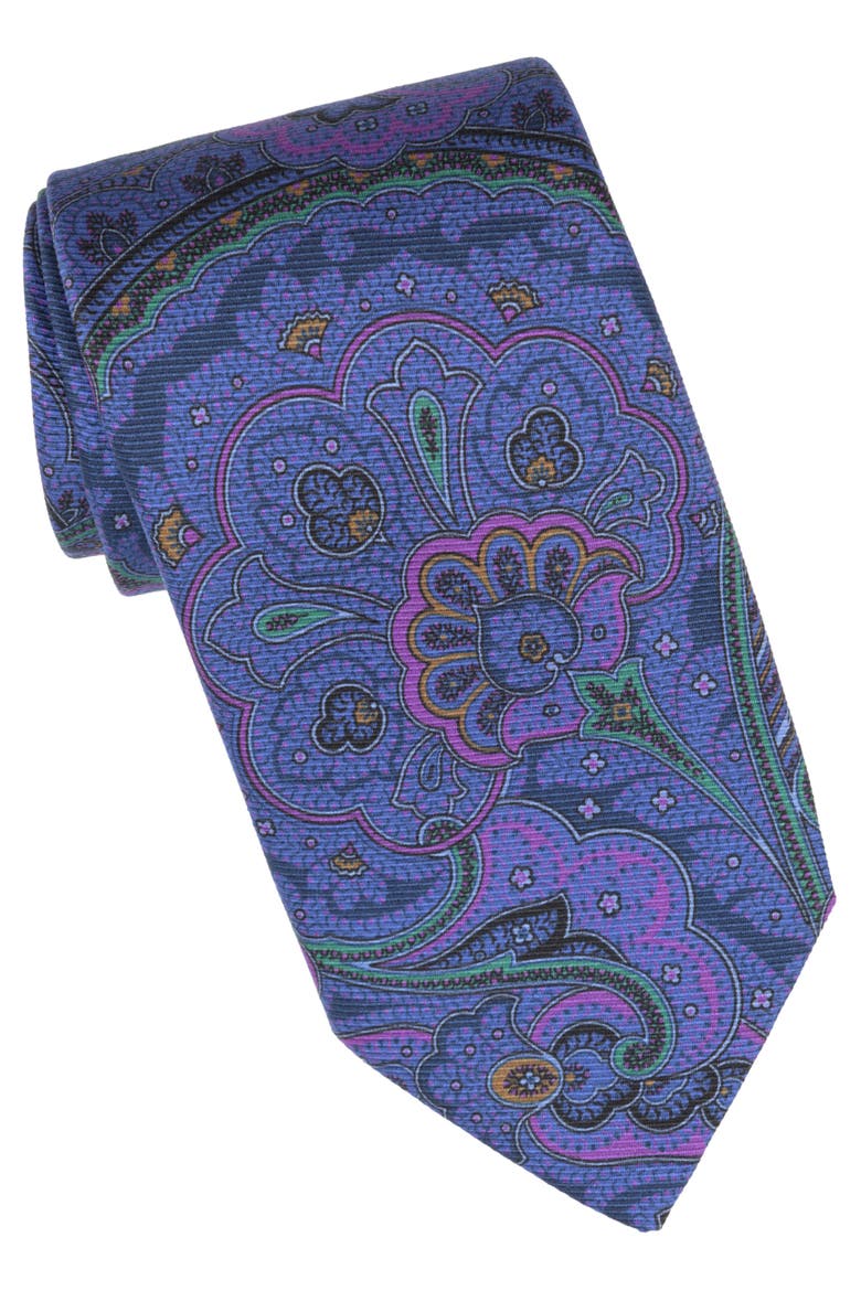 Cosimo - Printed Silk Tie for Men, Alternate, color, Indigo Blue