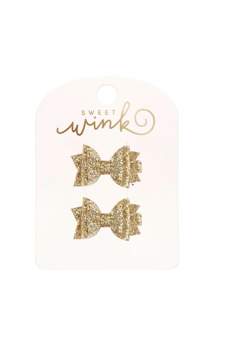Sweet Wink Gold Glitter Bow Clip Set, Main, color,