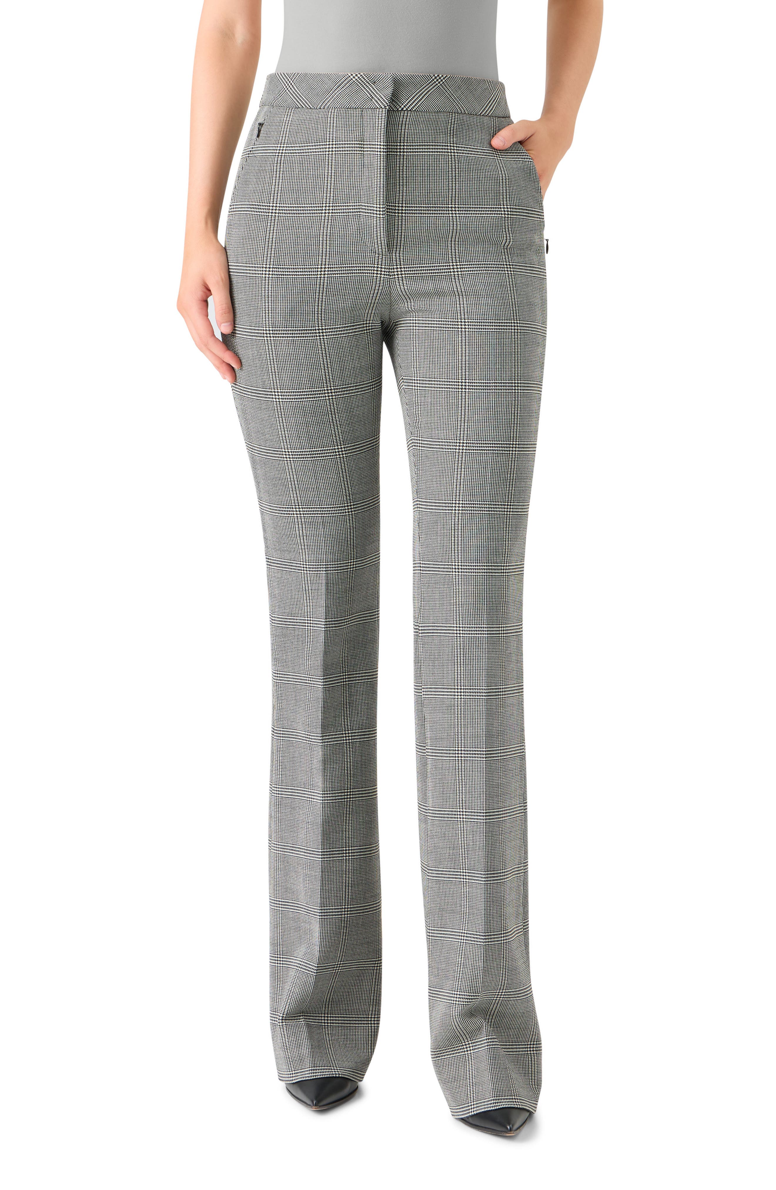 Farida Check Stretch Virgin Wool Flare Leg Pants