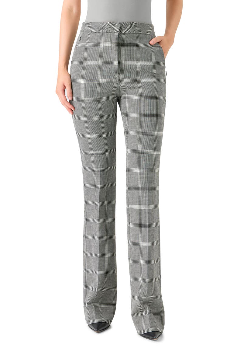 Farida Check Stretch Virgin Wool Flare Leg Pants, Main, color, BLACK-WHITE